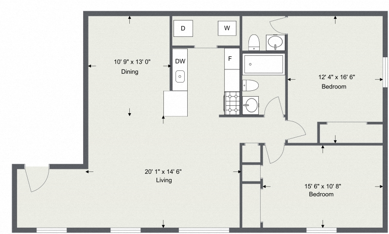 Floor plan for 2 beds, 1.5 baths, 919 sqft